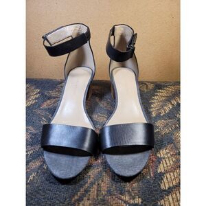Halston Black Lexi Ankle Strap Block Heel Sandals- Size 8